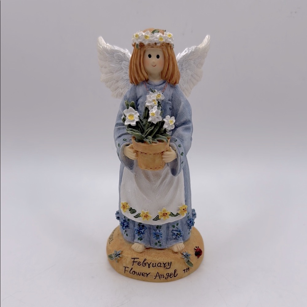 Linda Grayson February Daffodil Flower Angel Figurine Birthday Decor Collectible